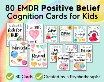 EMDR Cognition Cards for Kids, Positive Belief Cards, EMDR Therapy, Positive Thinking Affirmations, Trauma Therapy Tools Kids, Coping Skills