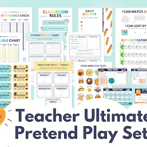 Pretend Play Teacher/School Printable Kit, School Play, Dramatic Play Teacher, (+ Field Trips/School Lunch Set) FREE UPDATES!