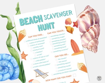 Beach Scavenger Hunt, Nature Scavenger Hunt Printable, Children's Holiday Game, Outdoor Treasure Hunt, Beach Treasure Hunt Game