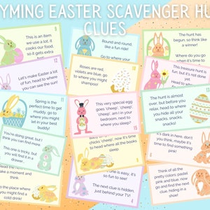 Rhyming Easter Scavenger Hunt Clues, Easter Egg Hunt Clues, Children Easter Printable Game, Easter Basket Stuffer, Easter Party, Indoor