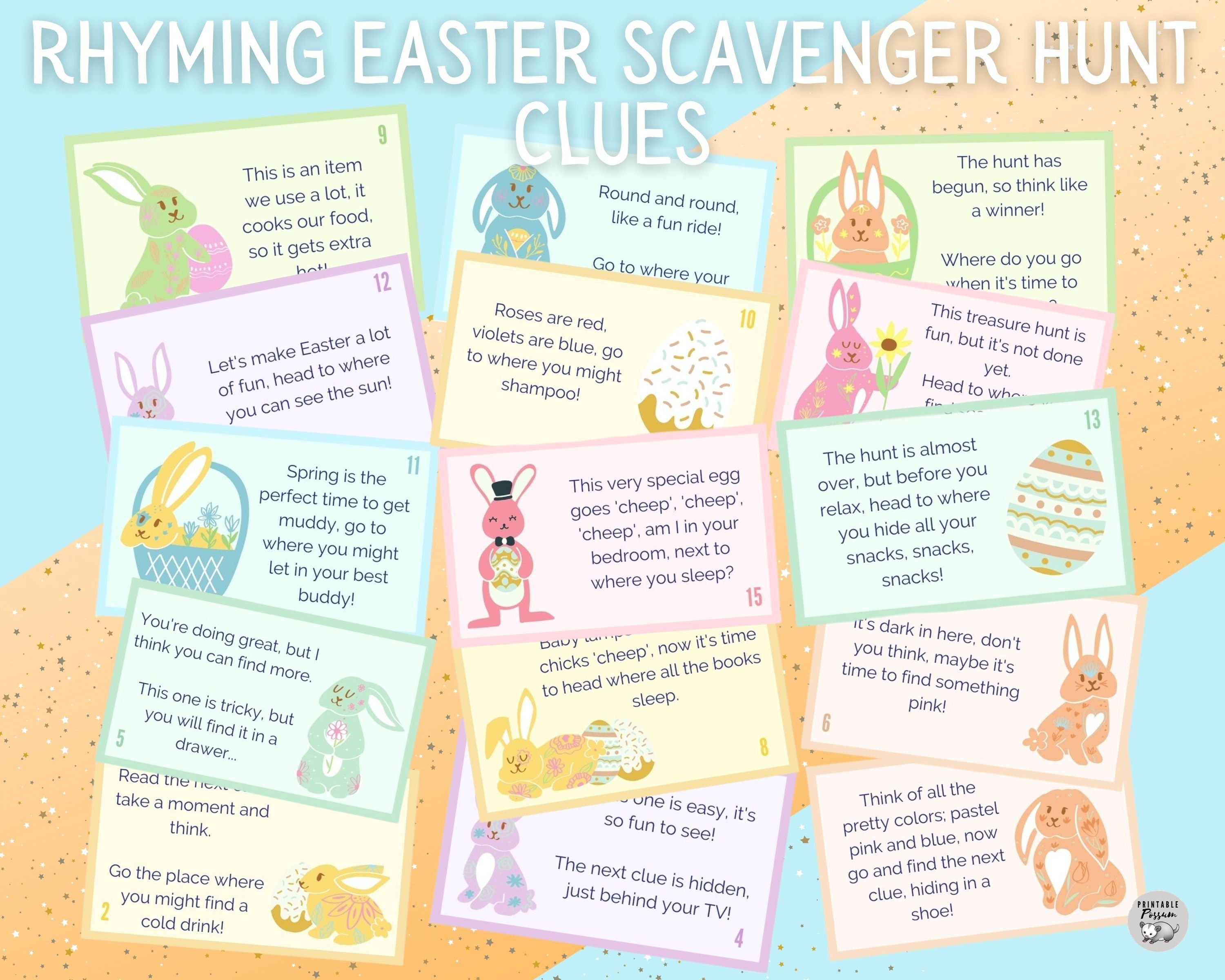 Rhyming Easter Scavenger Hunt Clues, Easter Egg Hunt Clues, Children ...
