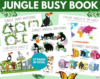 Jungle Animal Busy Book, Busy Book Printable, Printable Busy Book, Preschool Busy Book, Matching Activities, Toddler Learning Binder
