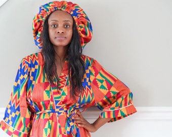 african print satin robe