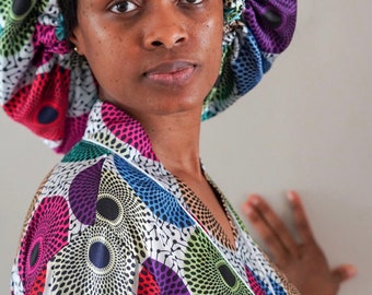 african print satin robe