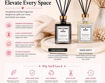 PRETTYMINI & MAGIC Reed Diffuser Set – Beach Linen + White Tea Home Fragrance, Long-Lasting Reed Diffusers for Home