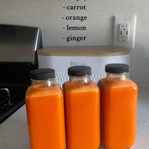 3 Bottles – Carrot Orange Lemon Ginger Juice Blend | Cold-Pressed | 12oz Each | 100% Organic | Fresh Detox Drink | Immunity Boost
