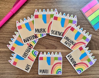 School Subject Labels; Waterproof School Subject Labels; Set of 8 School Subject Labels; Homeschooling Sticker Labels; Folder/Binder Labels
