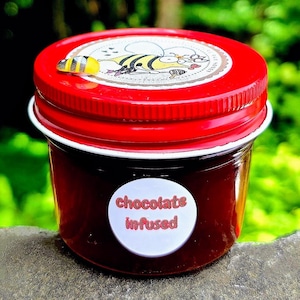 Chocolate Infused Honey Raw - 6 ounces-pure raw chocolate honey-pure-honey-small batch-handmade-natural-bees-organic-gift-puckerbrush