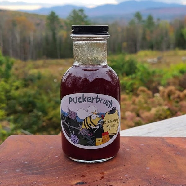 Elderberry Syrup 8 ounce bottle fresh elderberry syrup in pure raw New Hampshire honey - syrup - elderberry - honey - raw honey - homemade