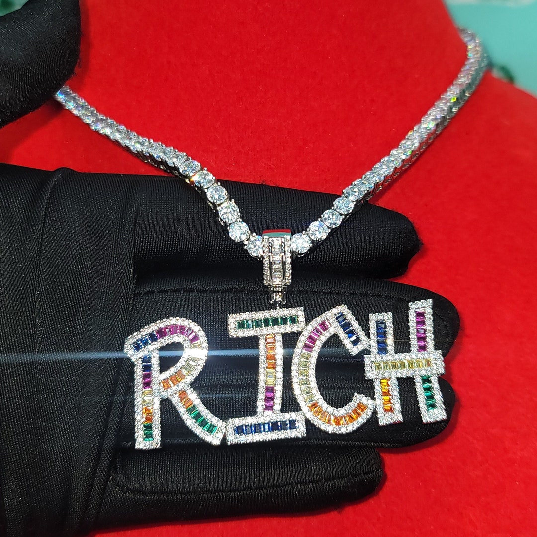 Personalized Multicolor Baguettes Name Pendant,custom Name Necklace