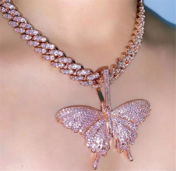 Pink Butterfly Pendant Necklace 