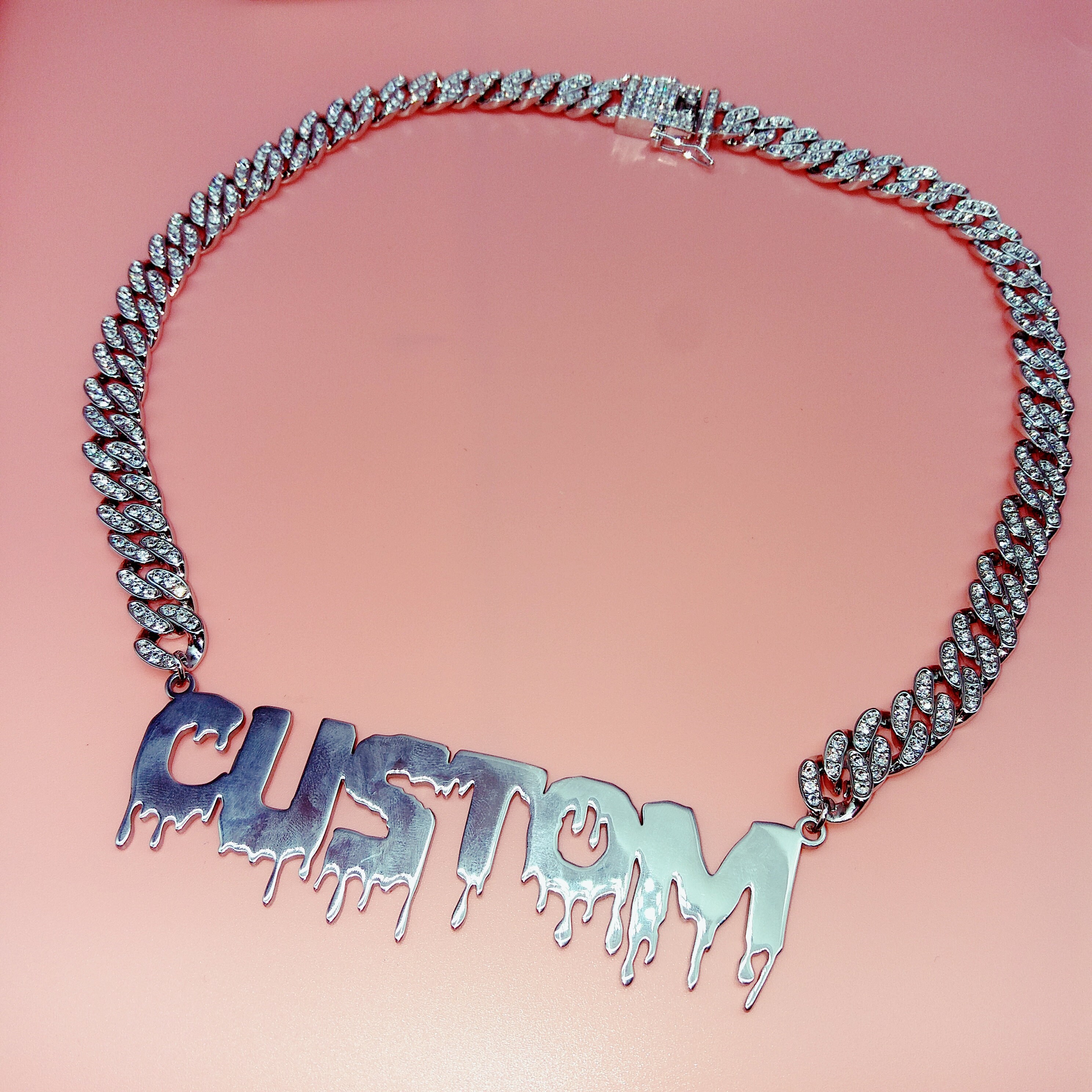 CUSTOM Icy Nameplate Pendant With Cuban 