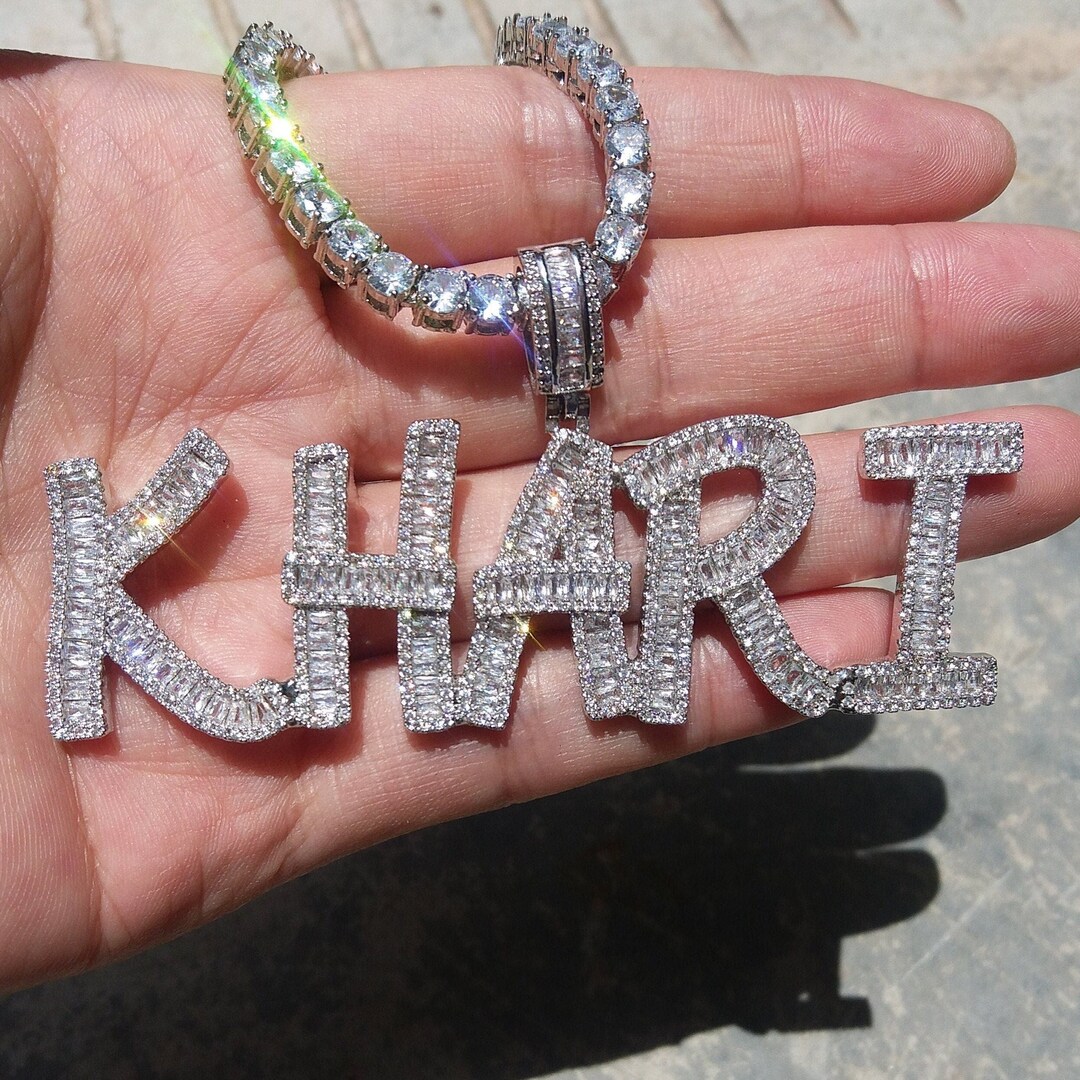 Custom Baguettes Letters Name Charm Necklacepersonalized Name Etsy