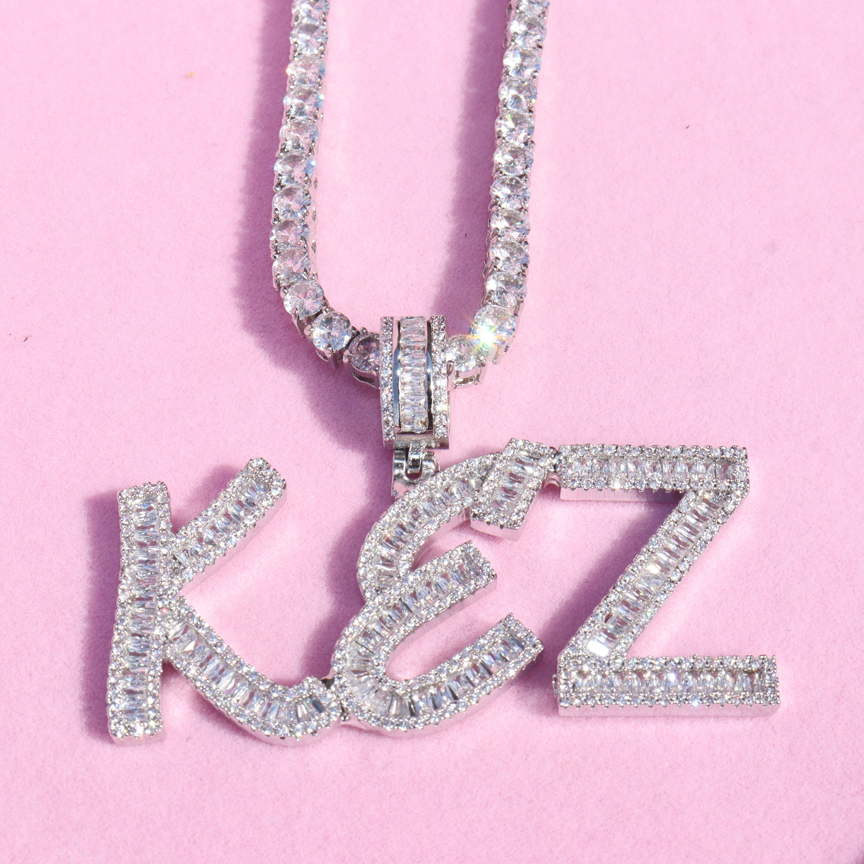 Custom Baguettes Letters Name Charm Necklacepersonalized Name Etsy