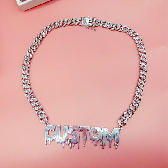 CUSTOM Icy Nameplate Pendant With Cuban 