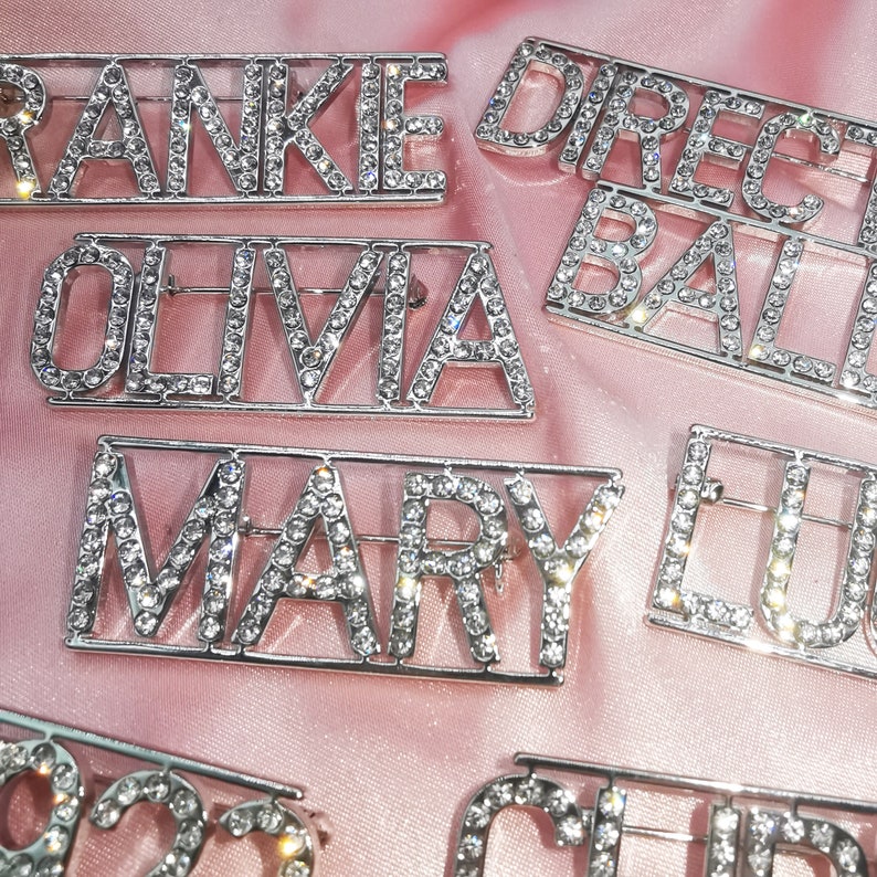 Custom Name Brooch Pins Multicolor Rhinestone Name Etsy