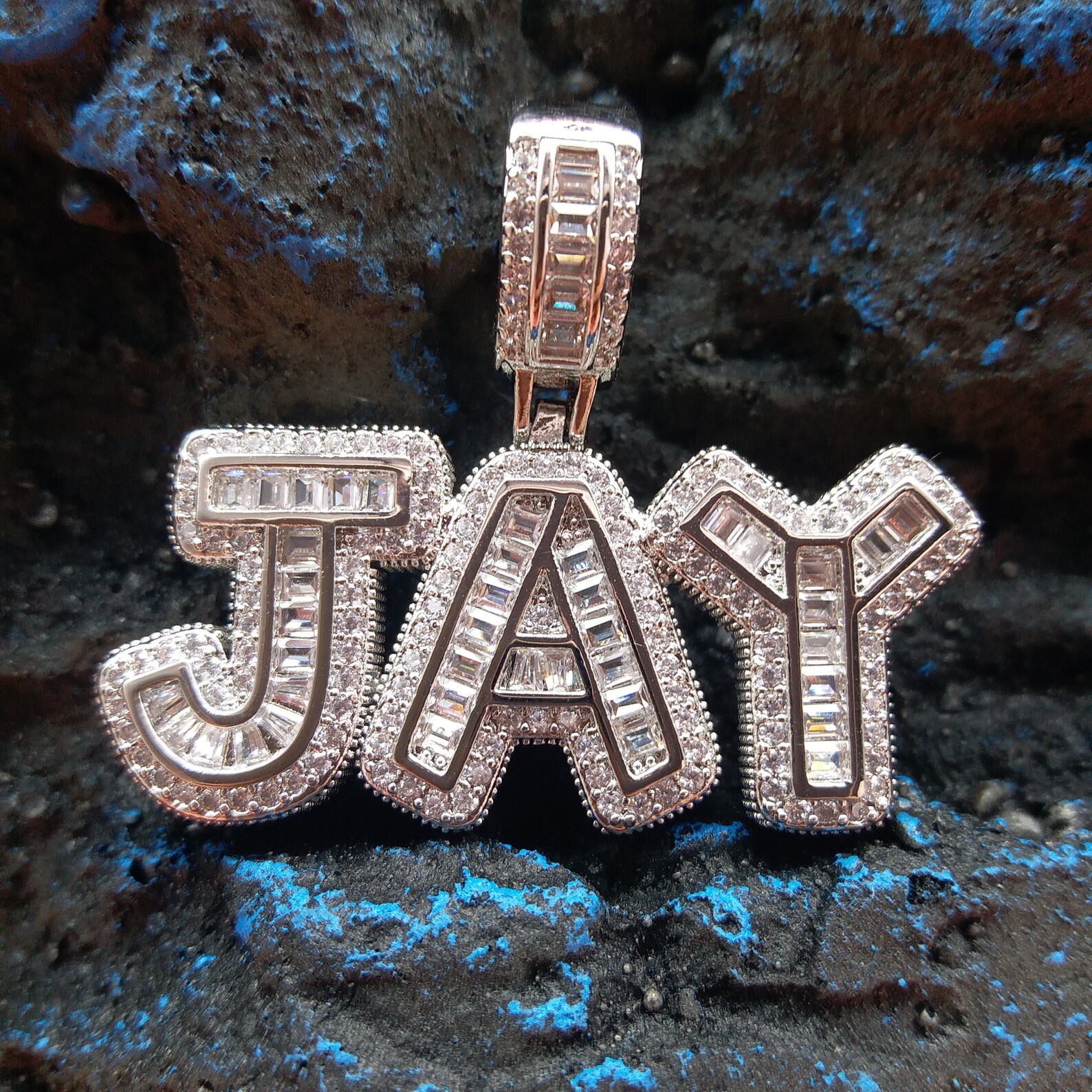 Custom Baguette Name Pendant Letters Words Necklace