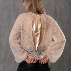 white off mohair wedding bridal sweater, lightweight  loose knit open back knit sweater women, bridal shrug, crochet bridal sweater cardigan