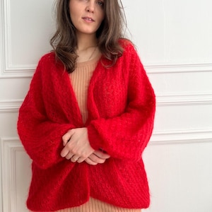 crochet mohair cardigan women, white airy lace lightweight cardigan, chunky knit summer vintage cardigan, wedding bridal cardigan, knitwear