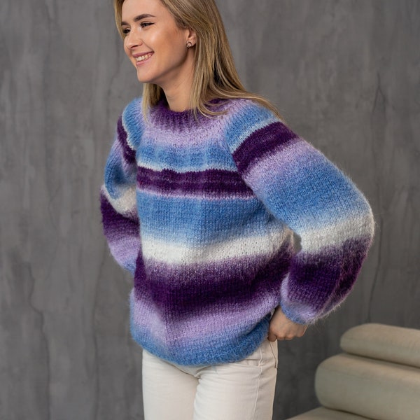 crochet alpaca sweater, knit sweater, knitwear, chunky knit sweater, colorful mohair sweater, knitted sweater, aesthetic knit cardigan