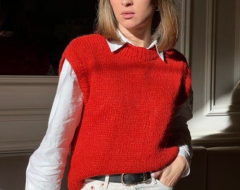 red knit sweater vest women, crochet alpaca sweater vest, crochet custom tank top, sleeveless sweater, wool vest, knitwear