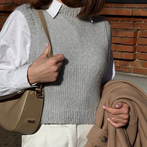 gray alpaca wool knit vest women, merino wool sweater vest, winter  women clothing, knitwear women, sleeveless sweater
