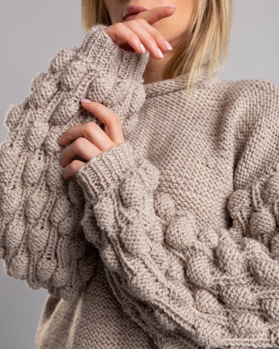 Crochet Pastel Merino Alpaca Wool Fall Sweater Women, Chunky