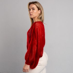 mohair sweater, long sleeve crop top, loose knit colorful sweater, modern crochet sweater cardigan, knit sweater, knitwear image 9