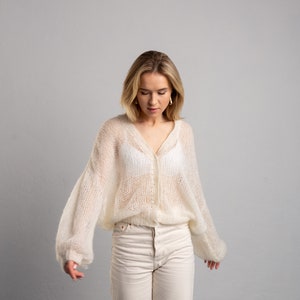 bridal wedding mohair cardigan, ivory cream lace knitted cardigan, oversized hand knit cardigan,bridal cape, mother of bride,bridal knitwear image 5