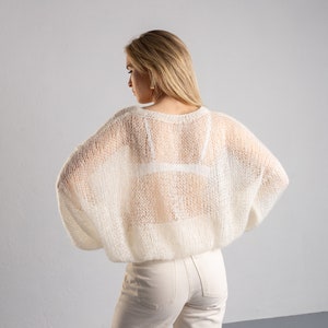 bridal wedding mohair cardigan, ivory cream lace knitted cardigan, oversized hand knit cardigan,bridal cape, mother of bride,bridal knitwear image 6