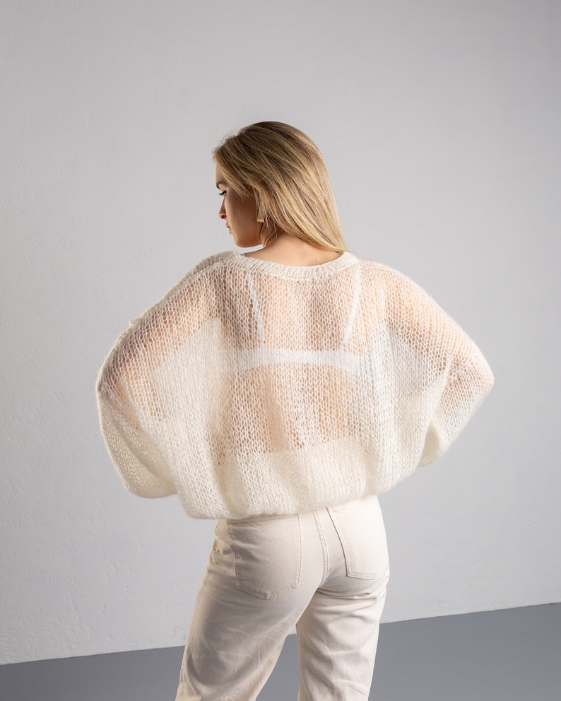 bridal wedding mohair cardigan, ivory cream lace knitted cardigan, oversized hand knit cardigan,bridal cape, mother of bride,bridal knitwear image 6