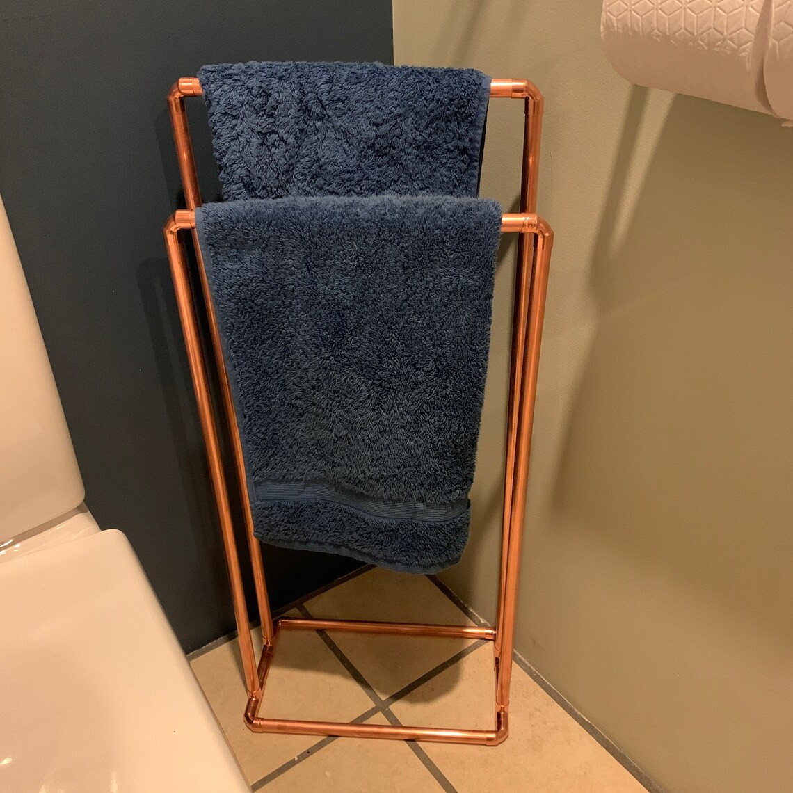 Slimline Copper Freestanding Towel Rail Narrow Bathroom Etsy