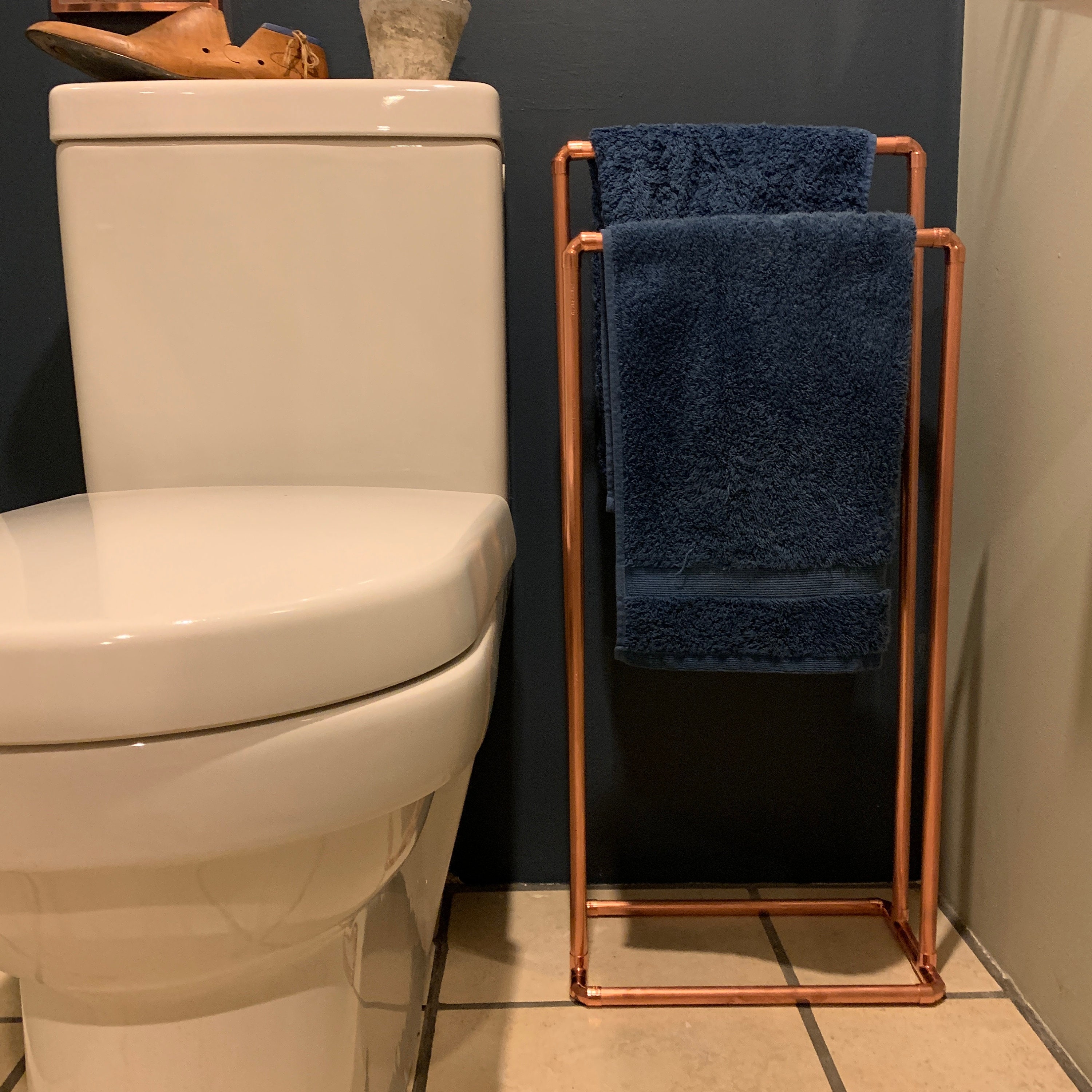 Slimline Copper Freestanding Towel Rail Narrow Bathroom Etsy