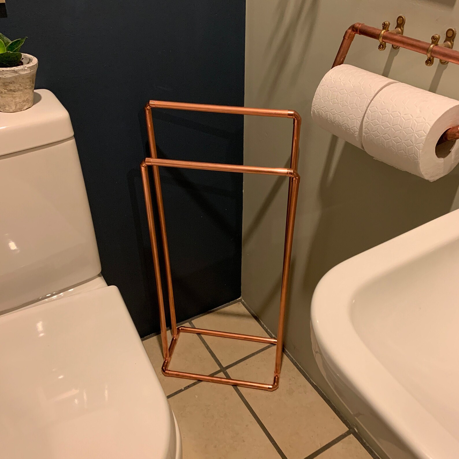 Slimline Copper Freestanding Towel Rail Narrow Bathroom Etsy