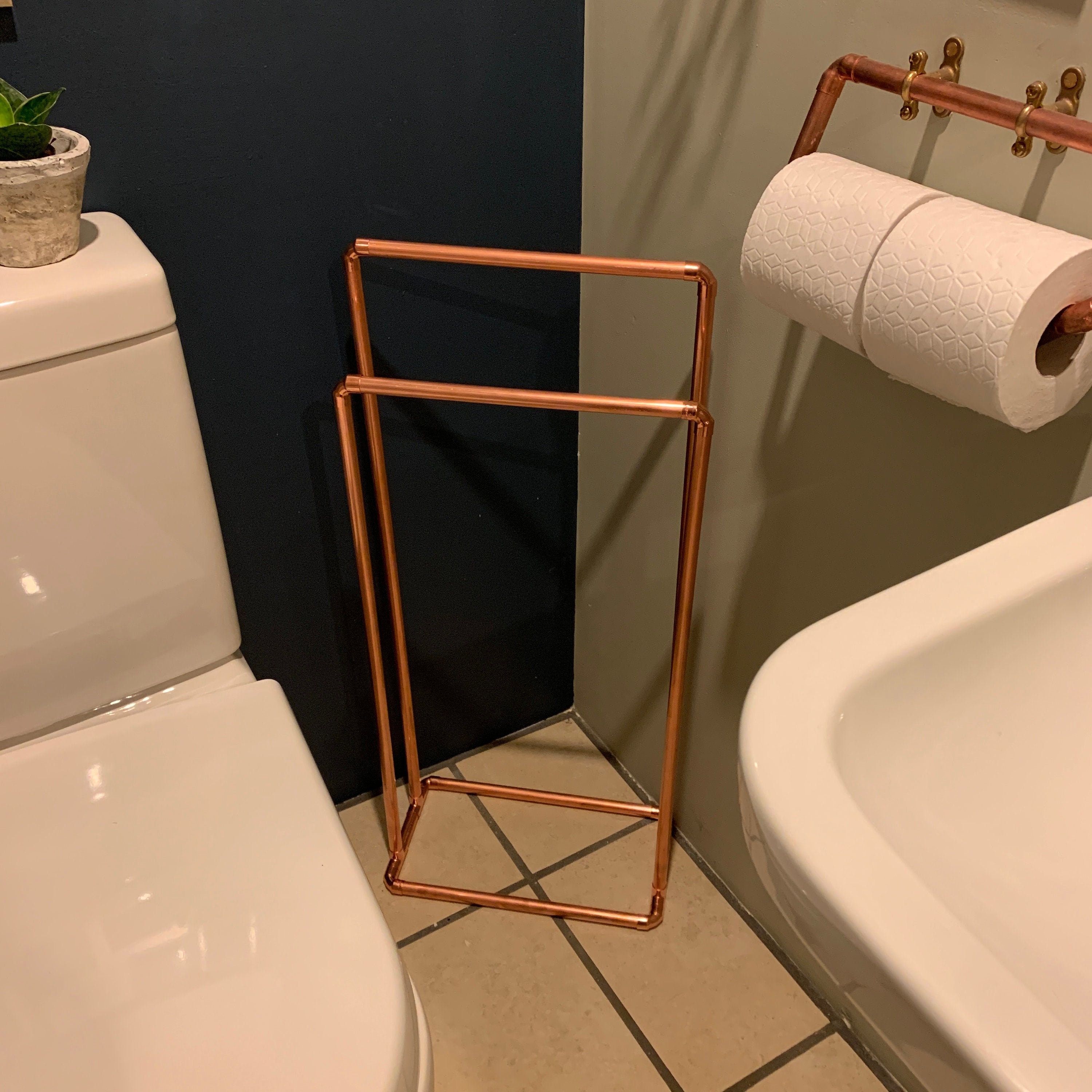 Slimline copper freestanding towel rail narrow bathroom Etsy