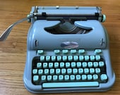 Vintage Seafoam Green Hermes 3000 Portable Typewriter from Switzerland