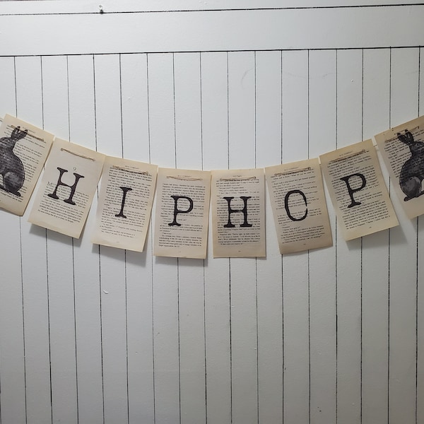 Easter Banner, Easter Garland, "HIPHOP", Bunting Banner, Pennants, Rustic, Vintage, Country, Farmhouse Decor, Old Book Pages, Spring, Easter