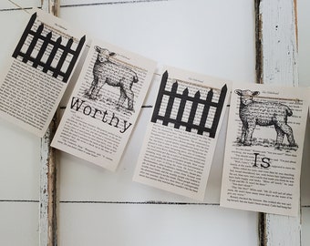 Spring Banner, Spring Garland, "Worthy is the lamb" picket fence banner, Spring decor, Easter, Easter Banner, Spring Easter, Lamb, Sheep