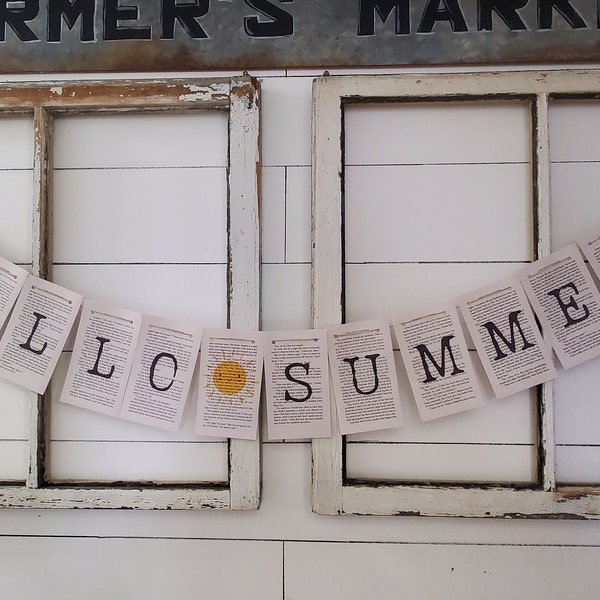 Summer Banner, Summer Garland, "Hello Summer" Banner, Book Page Banner, Summer, Hello Summer, Sunshine, Summer Decor, Cheery, Wall Hanging