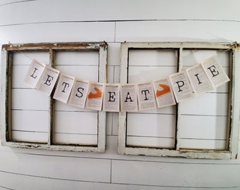 Fall Decor, Fall Banner, Fall Garland, Fall, "LETS EAT PIE", Banner, Old Book Pages, Bunting Banner, Thanksgiving, Garland, Farmhouse