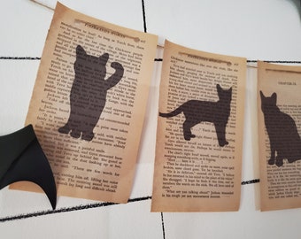 Halloween Garland, Halloween Banner, "Cat Silhouette Prints" Banner, Pennants, Bunting Banner, Wall Hanging,Halloween Decor