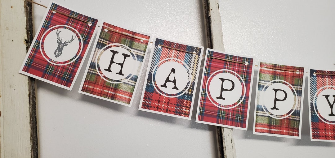 Tartan Banner, red Tartan Happy Birthday, PDF, Digital Download, Banner ...