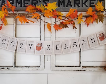 Fall Banner, Fall Garland,"Cozy Season" Banner, Book Page Banner, Paper Banner, Fall, Fall Cozy, Autumn, Fall Decor, Thanksgiving, Halloween