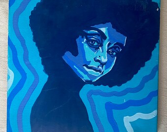 Original kleines blaues Acrylbild Pop Art Retro Afro