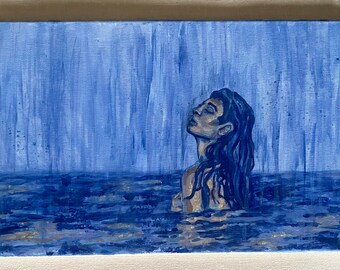 Original großes impressionistisches Acrylbild mit Mädchen im Wasser