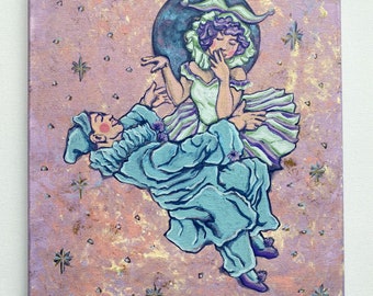 Original Art Deco Pierrot Acrylgemälde
