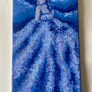 Original Medium Sparkly Blue Cloud Dress Acrylic Impressionist Painting