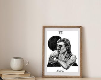 Original Kugelschreiber Tarot Karte Art Print - "Tod" Tarot Karte mit Skorpion Tattoo - Gerahmte & ungerahmte Optionen