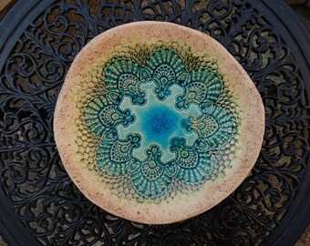 Pond bowl "Oasis" approx. 32 cm, with "natural" edge, in green-turquoise colors, bird bath, bowl bowl, insect potion bird bath mini pond