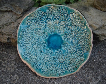 Ceramic bird bath no. 41, approx. 28.5 cm, glaze dark turquoise-green / peacock blue, bowl, also as an insect waterer bird bath